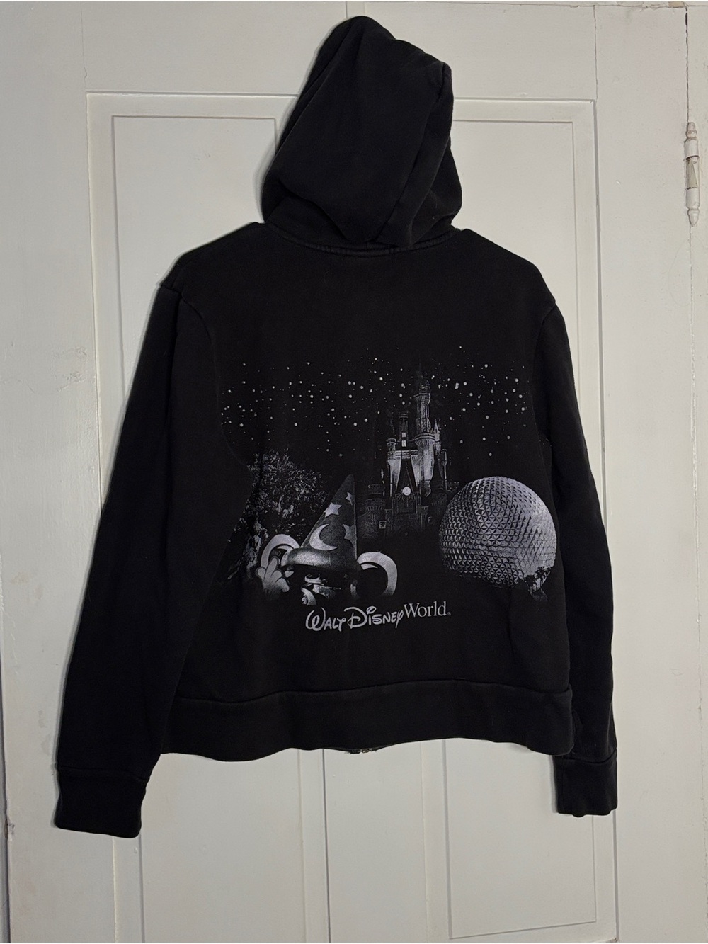 Walt Disney World Glitter Icons Full Zip Hoodie Sorcerer Hat EPCOT Castle Y2K